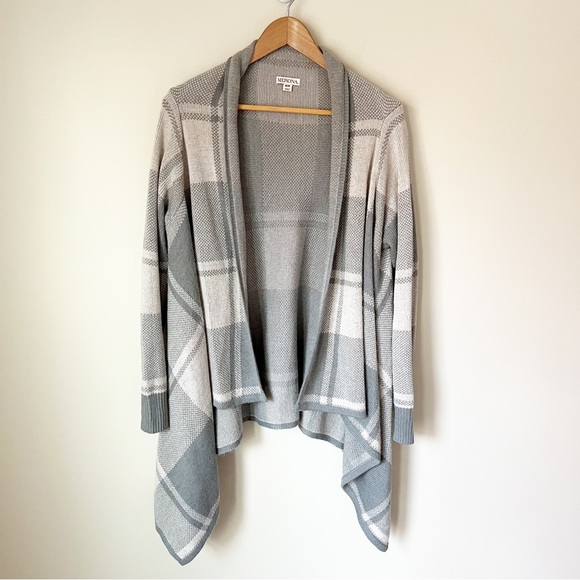 Merona Sweaters - Merona Plaid Open Front Draped Cardigan Sweater Grey Cream M